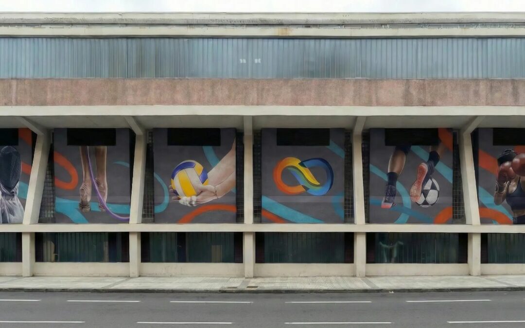 El pabellón Miguel Ángel Díaz Molina estrena un monumental mural de 250 metros cuadrados